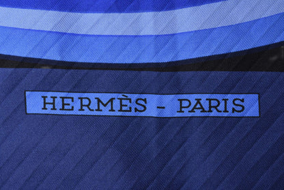 エルメス スカーフ カレ90 オルタネーター/Alternateur HERMES シルク100％ ブルーマルチ【中古】