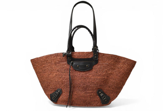 バレンシアガ 2WAY トートバッグ 259561 ストロー レザー かごバッグ ショルダー ブラウン レディース BALENCIAGA【中古】