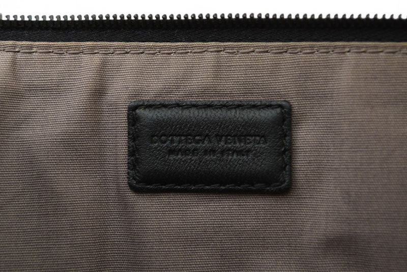 ボッテガヴェネタ クラッチバッグ/メンズポーチ BOTTEGA VENETA イントレチャート ナッパ ラムスキン ブラック/オレンジ【中古】