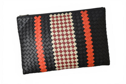 ボッテガヴェネタ クラッチバッグ/メンズポーチ BOTTEGA VENETA イントレチャート ナッパ ラムスキン ブラック/オレンジ【中古】