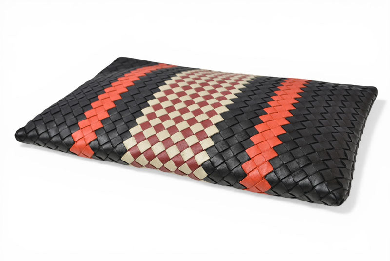 ボッテガヴェネタ クラッチバッグ/メンズポーチ BOTTEGA VENETA イントレチャート ナッパ ラムスキン ブラック/オレンジ【中古】