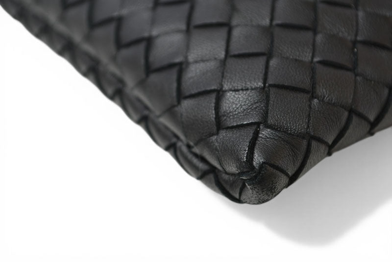 ボッテガヴェネタ クラッチバッグ/メンズポーチ BOTTEGA VENETA イントレチャート ナッパ ラムスキン ブラック/オレンジ【中古】