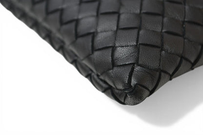 ボッテガヴェネタ クラッチバッグ/メンズポーチ BOTTEGA VENETA イントレチャート ナッパ ラムスキン ブラック/オレンジ【中古】