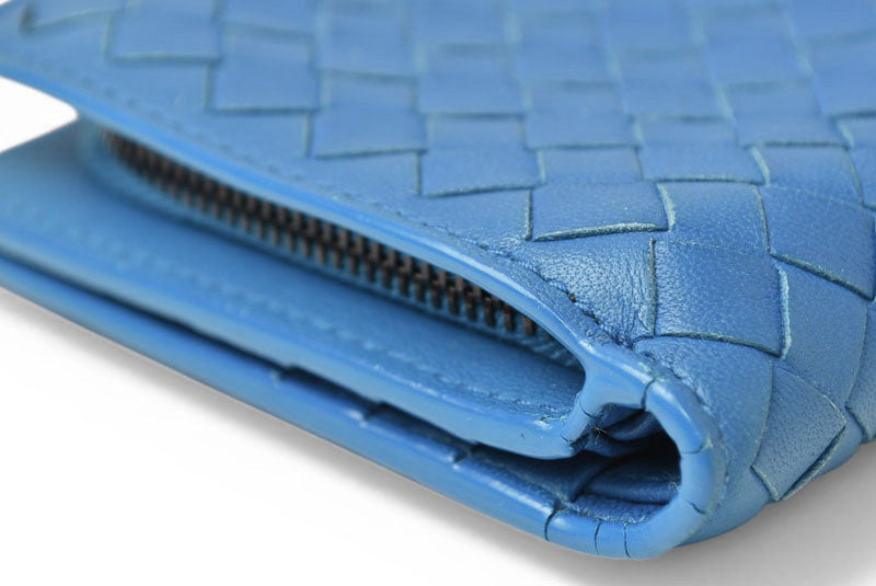 ボッテガヴェネタ 財布/二つ折り財布 BOTTEGA VENETA 折財布 イントレチャート ブルー【中古】
