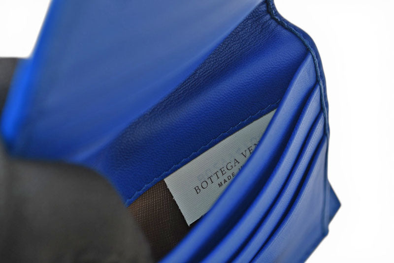 ボッテガヴェネタ 財布/二つ折り財布 BOTTEGA VENETA 折財布 イントレチャート ブルー【中古】