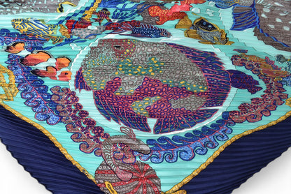 エルメス スカーフ/プリーツカレ HERMES ショール スカーフ ひし形 シルクツイル 熱帯魚 マリン/ブルー【中古】