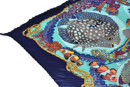 エルメス スカーフ/プリーツカレ HERMES ショール スカーフ ひし形 シルクツイル 熱帯魚 マリン/ブルー【中古】