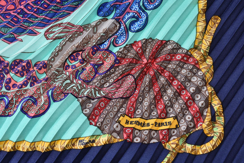 エルメス スカーフ/プリーツカレ HERMES ショール スカーフ ひし形 シルクツイル 熱帯魚 マリン/ブルー【中古】