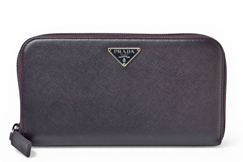 プラダ アウトレット 財布 PRADA 長財布/ラウンドファスナー M506 SAFFIANO/スート PRUGNA【中古】