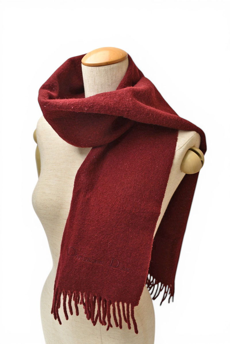 クリスチャンディオール マフラー ヴィンテージ Christian Dior ウインタースカーフ ウール ワイン【中古】