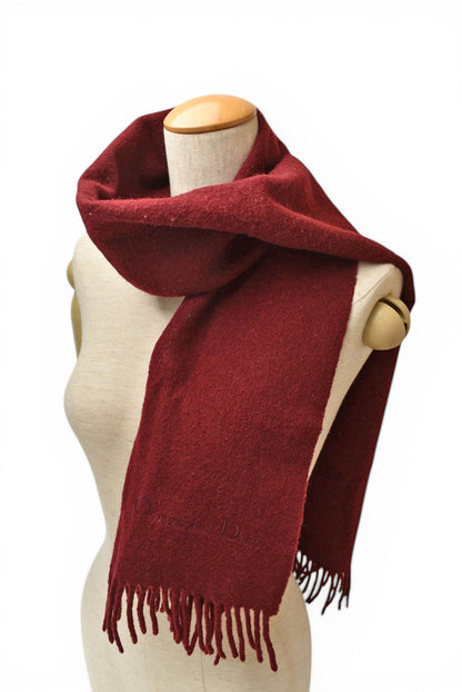 クリスチャンディオール マフラー ヴィンテージ Christian Dior ウインタースカーフ ウール ワイン【中古】