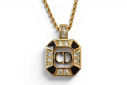 クリスチャンディオール ネックレス/チョカー Christian Dior ヴィンテージ ラインストーン CDロゴ ゴールド/ブラック【中古】
