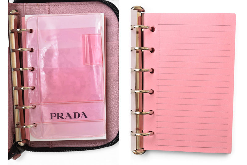 プラダ システム手帳/手帳カバー PRADA ラウンドファスナー レザー ピンク バイブルサイズ レディース【中古】