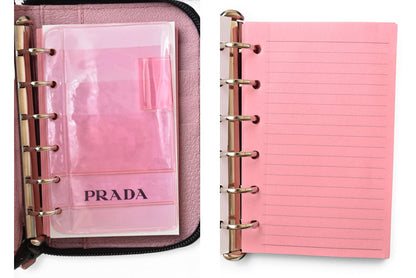 プラダ システム手帳/手帳カバー PRADA ラウンドファスナー レザー ピンク バイブルサイズ レディース【中古】