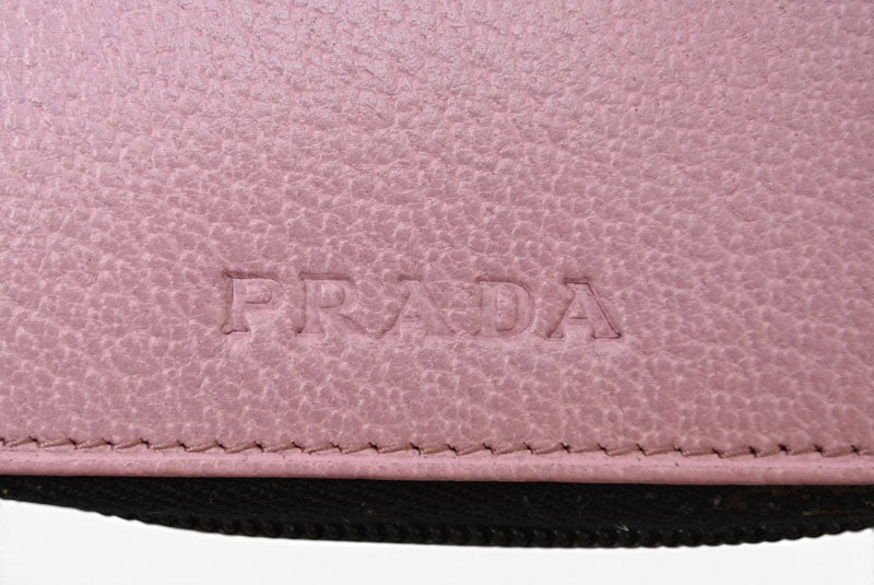 プラダ システム手帳/手帳カバー PRADA ラウンドファスナー レザー ピンク バイブルサイズ レディース【中古】