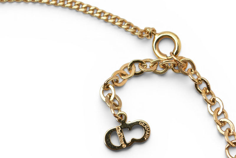 クリスチャンディオール ネックレス Christian Dior ヴィンテージ CDロゴ ラインストーン ゴールド【中古】