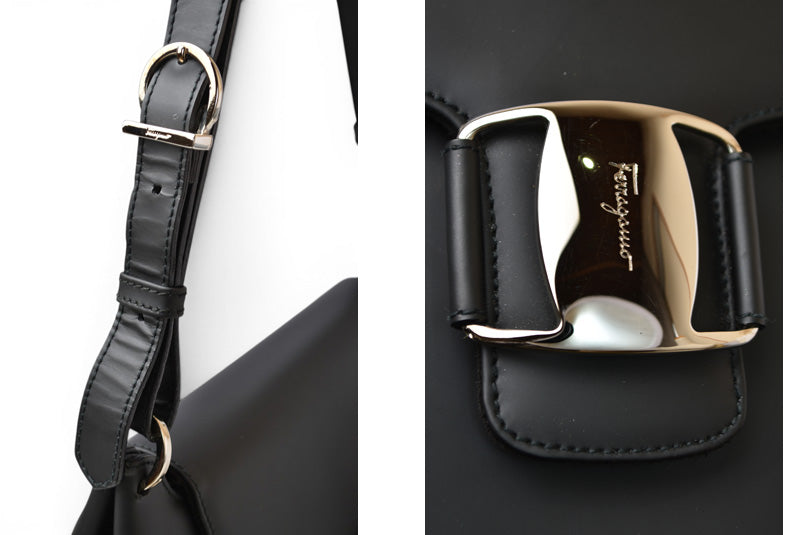 フェラガモ バッグ ヴァラ Salvatore Ferragamoショルダーバッグ 2WAY レザー ブラック シルバー金具【中古】