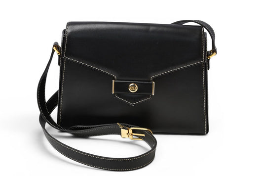 Christian Dior ディオール ヴィンテージ ショルダーバッグ レザー ブラック ゴールド金具 CDロゴ レディース 斜め掛け 【中古】