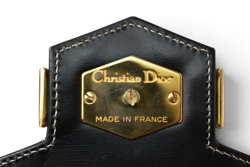 Christian Dior ディオール ヴィンテージ ショルダーバッグ レザー ブラック ゴールド金具 CDロゴ レディース 斜め掛け 【中古】