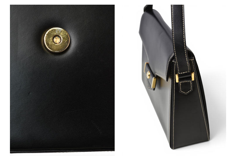Christian Dior ディオール ヴィンテージ ショルダーバッグ レザー ブラック ゴールド金具 CDロゴ レディース 斜め掛け 【中古】
