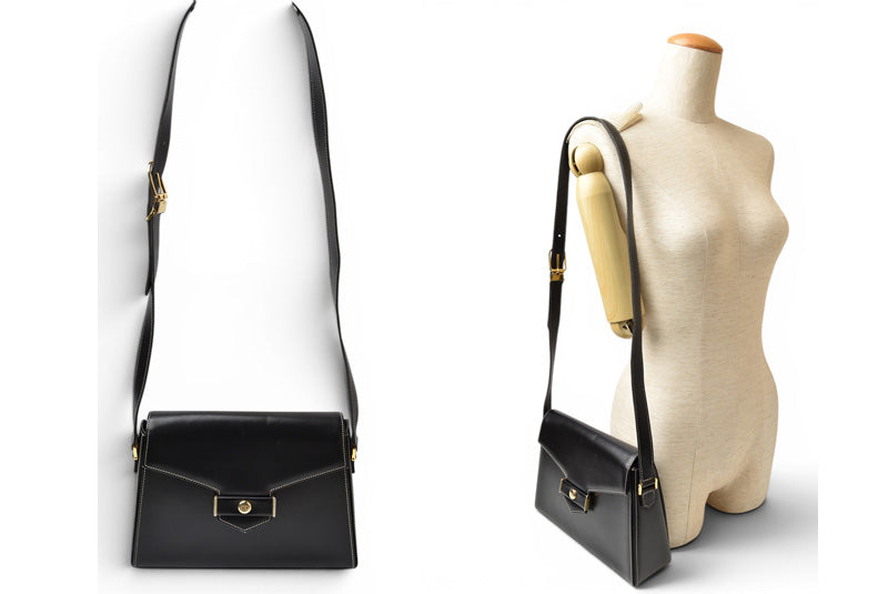 Christian Dior ディオール ヴィンテージ ショルダーバッグ レザー ブラック ゴールド金具 CDロゴ レディース 斜め掛け 【中古】