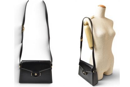 Christian Dior ディオール ヴィンテージ ショルダーバッグ レザー ブラック ゴールド金具 CDロゴ レディース 斜め掛け 【中古】