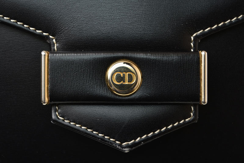 Christian Dior ディオール ヴィンテージ ショルダーバッグ レザー ブラック ゴールド金具 CDロゴ レディース 斜め掛け 【中古】