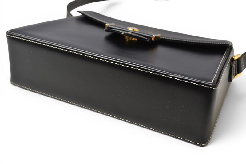 Christian Dior ディオール ヴィンテージ ショルダーバッグ レザー ブラック ゴールド金具 CDロゴ レディース 斜め掛け 【中古】