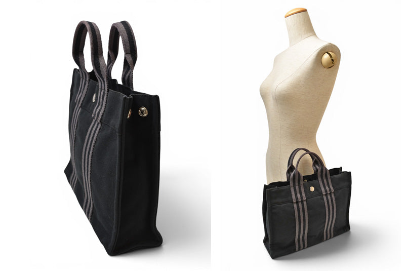 エルメス トートバッグ HERMES フールトゥ トートPM ハンドバッグ キャンバス ブラック/グレー【中古】