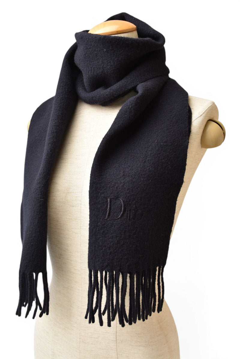 クリスチャンディオール マフラー ヴィンテージ Christian Dior ウインタースカーフ ウール ブラック【中古】