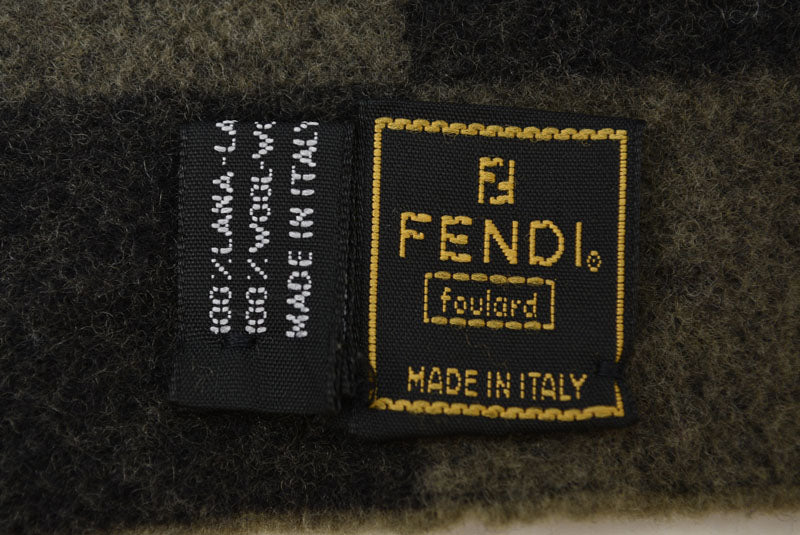 フェンディ マフラー FENDI ウインタースカーフ リバーシブル ウール100％ FFロゴ/ズッカ柄/チェック ブラック/グレー【中古】