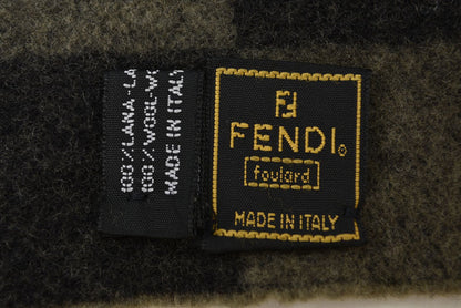 フェンディ マフラー FENDI ウインタースカーフ リバーシブル ウール100％ FFロゴ/ズッカ柄/チェック ブラック/グレー【中古】
