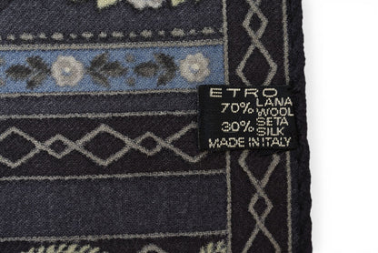 エトロ スカーフ ETRO シルク/ウール ペイズリー イタリア製 グレー/ブルー【中古】