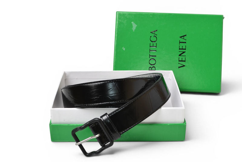 ボッテガヴェネタ ベルト BOTTEGA VENETA パテントレザー サイズ95cm ブラック 691233 メンズ【中古】