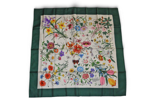 グッチ スカーフ GUCCI ヴィンテージ 大判スカーフ フローラプリント/フラワー柄 グリーンマルチ【中古】