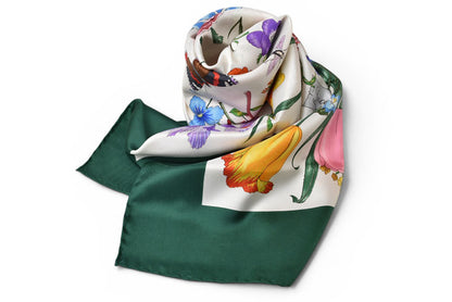 グッチ スカーフ GUCCI ヴィンテージ 大判スカーフ フローラプリント/フラワー柄 グリーンマルチ【中古】