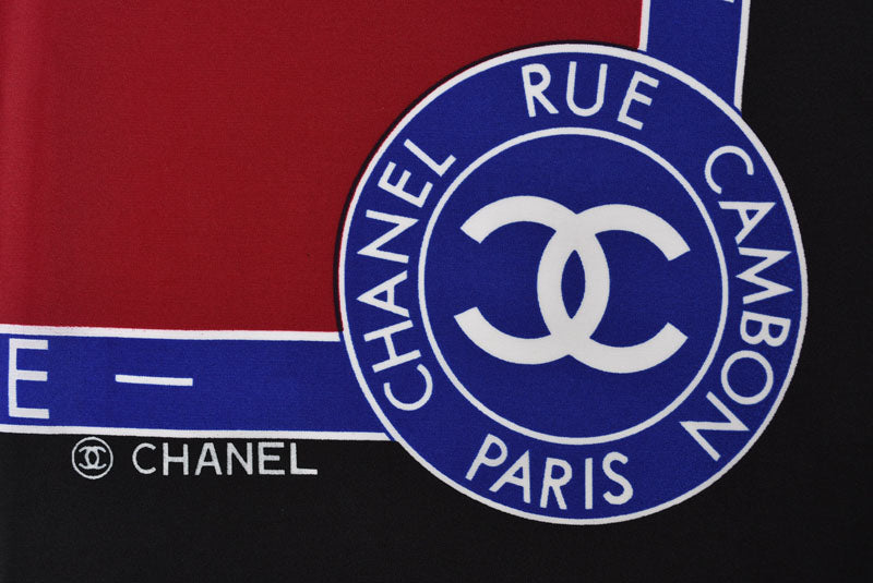 シャネル スカーフ/ストール CHANEL ヴィンテージ ココマーク/COCO 切手柄 シルク ブラック/ボルドー【中古】