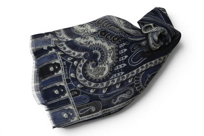 エトロ スカーフ ペイズリー柄 ネイビー系 ETRO ヴィンテージ フリンジ ショール ストール メンズ レディース【中古】