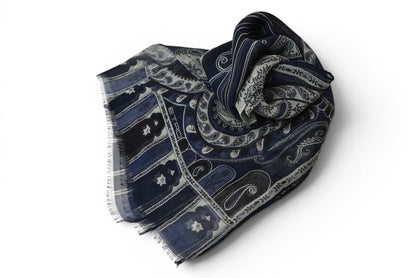 エトロ スカーフ ペイズリー柄 ネイビー系 ETRO ヴィンテージ フリンジ ショール ストール メンズ レディース【中古】