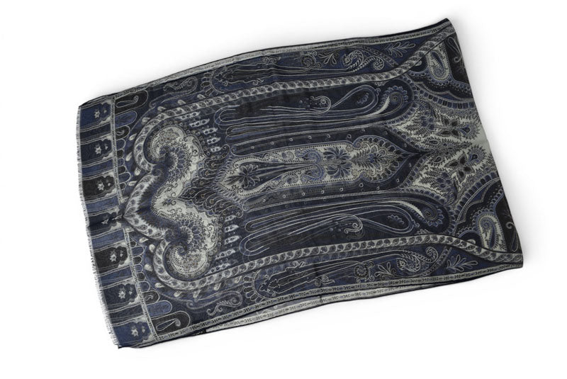 エトロ スカーフ ペイズリー柄 ネイビー系 ETRO ヴィンテージ フリンジ ショール ストール メンズ レディース【中古】
