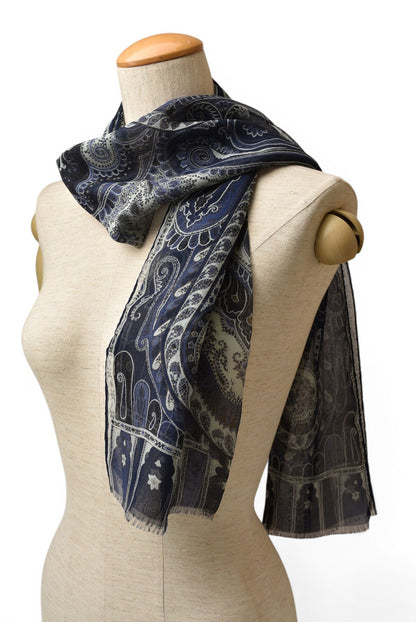 エトロ スカーフ ペイズリー柄 ネイビー系 ETRO ヴィンテージ フリンジ ショール ストール メンズ レディース【中古】