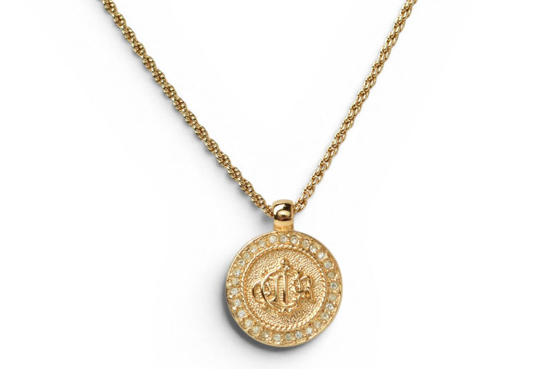 クリスチャンディオール ネックレス Christian Dior ヴィンテージ エンブレム ラインストーン ゴールド【中古】