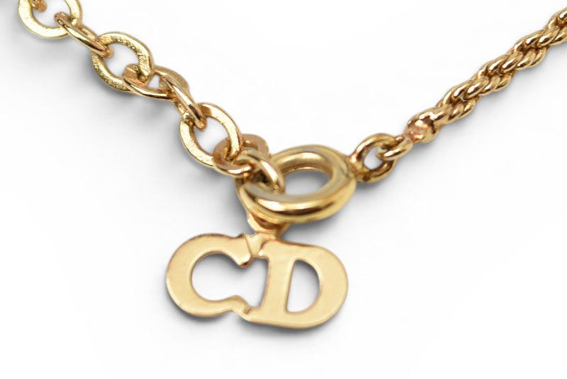 クリスチャンディオール ネックレス Christian Dior ヴィンテージ エンブレム ラインストーン ゴールド【中古】