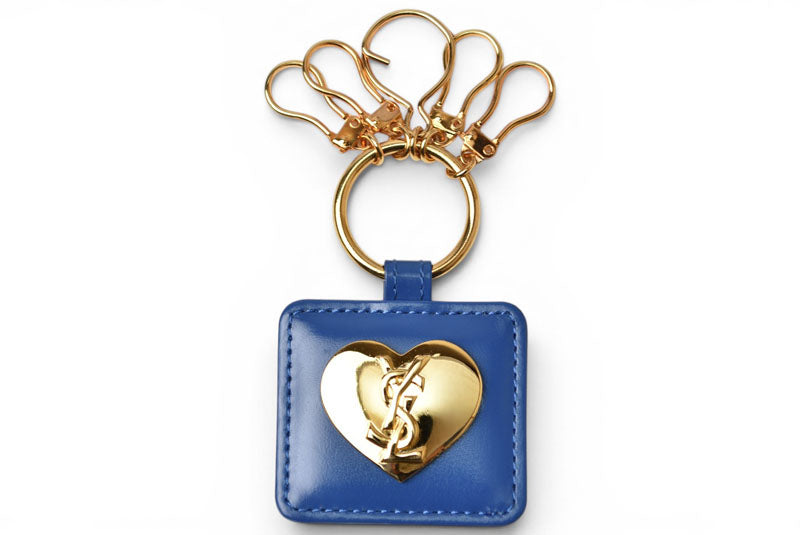 イヴ サンローラン YSL キーリング カサンドラロゴ ハートプレート ヴィンテージ Yves Saint Laurent ブルー/ゴールド【中古】