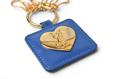 イヴ サンローラン YSL キーリング カサンドラロゴ ハートプレート ヴィンテージ Yves Saint Laurent ブルー/ゴールド【中古】
