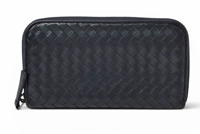 ボッテガヴェネタ 財布 BOTTEGA VENETA 長財布/ラウンドファスナー式 イントレチャート ネイビー【中古】