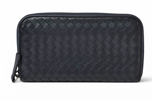 ボッテガヴェネタ 財布 BOTTEGA VENETA 長財布/ラウンドファスナー式 イントレチャート ネイビー【中古】