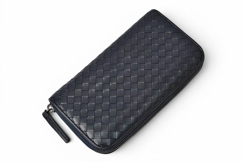 ボッテガヴェネタ 財布 BOTTEGA VENETA 長財布/ラウンドファスナー式 イントレチャート ネイビー【中古】