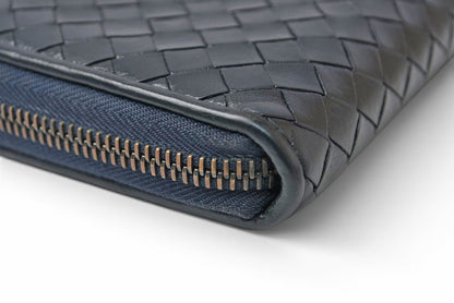 ボッテガヴェネタ 財布 BOTTEGA VENETA 長財布/ラウンドファスナー式 イントレチャート ネイビー【中古】