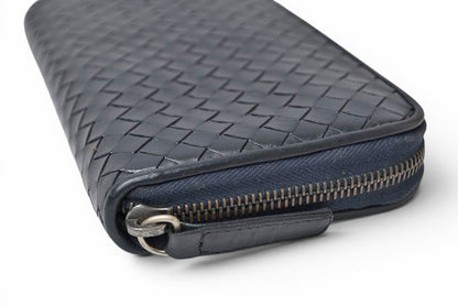 ボッテガヴェネタ 財布 BOTTEGA VENETA 長財布/ラウンドファスナー式 イントレチャート ネイビー【中古】